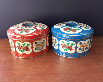 Your Choice of Tin, Round Floral Fox Biscuit Tins, Red and Blue