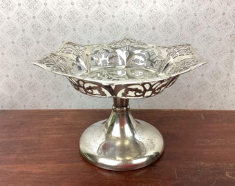 Silver Plate Pedestal Dish with Cutout Design