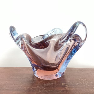 Czech Art Glass Sculptural Bowl, Skrdlovice Pink and Blue