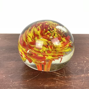 Vintage Art Glass Paperweight, Red and Yellow