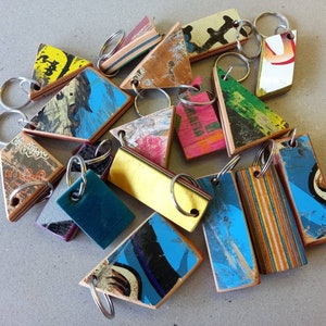 Recycled Skateboard Keychains, Reclaimed Skate Deck Keychains