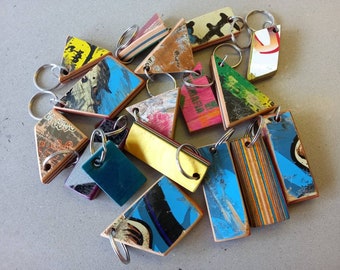 Recycled Skateboard Keychains, Reclaimed Skate Deck Keychains