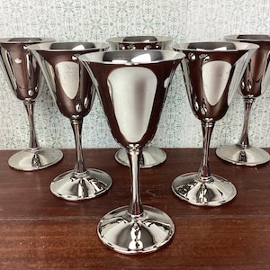 Set of 6 Silver Plate Goblets, Italy Stemware