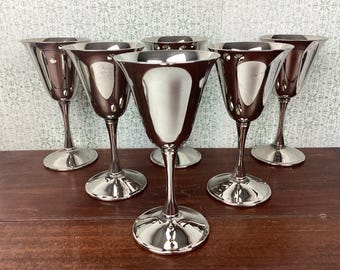 Set of 6 Silver Plate Goblets, Italy Stemware