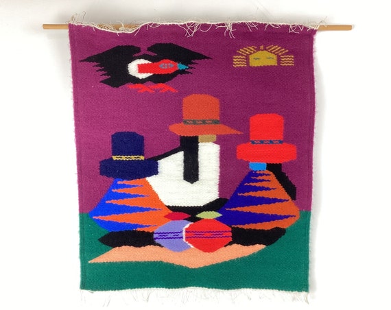 South American Woven Wool Textile Wall Hanging Tapestry Etsy
