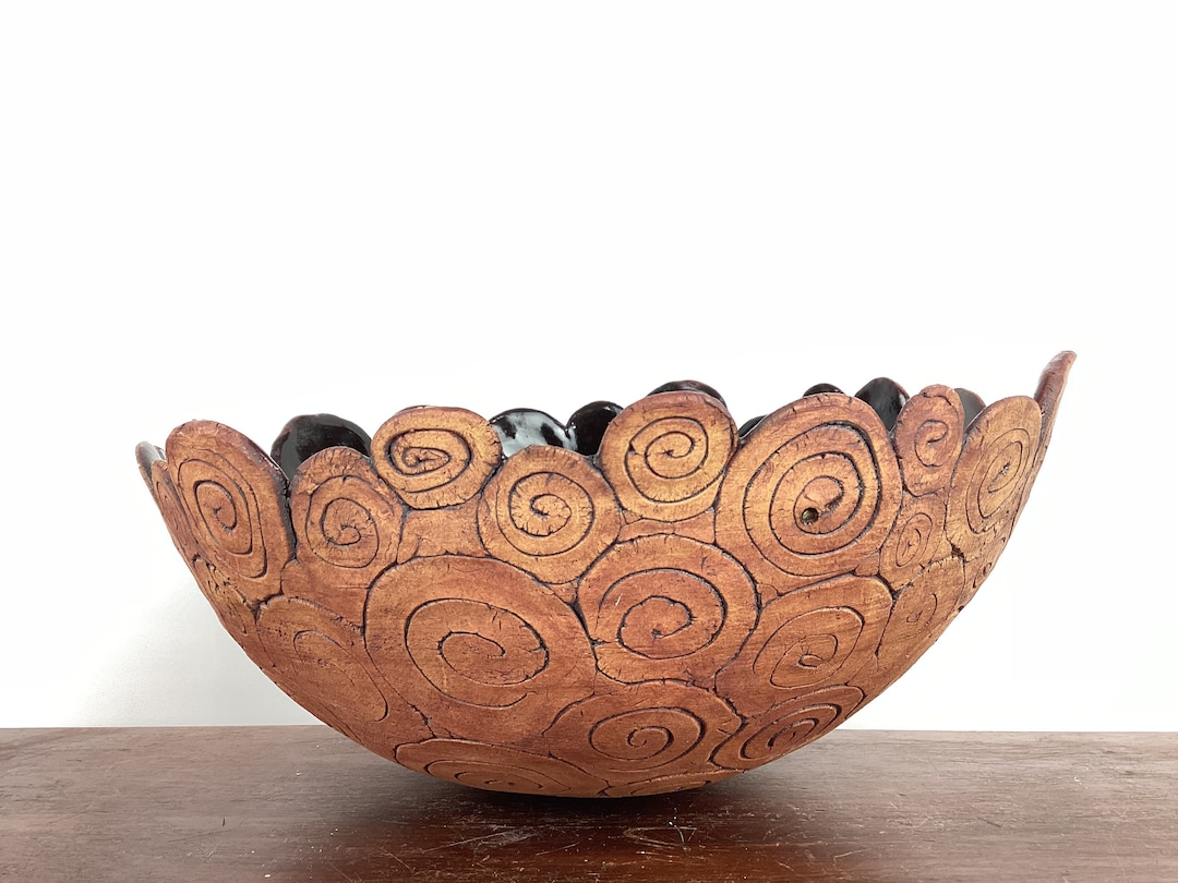 Vintage Studio Pottery Decorative Bowl, Small Brown Swirls - Etsy