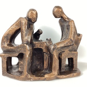 Vintage 1971 Austin Productions Sculpture, Bronze Tone &quot;Chess Players&quot;