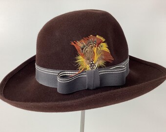 Vintage festival hat wool hat Brown Brown Felt Wool Hat for Men Vintage. Vintage Stingy Brim  main image 4