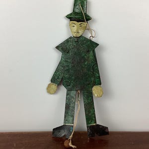 Antique Folk Art Jumping Jack, Pull String Tin Puppet