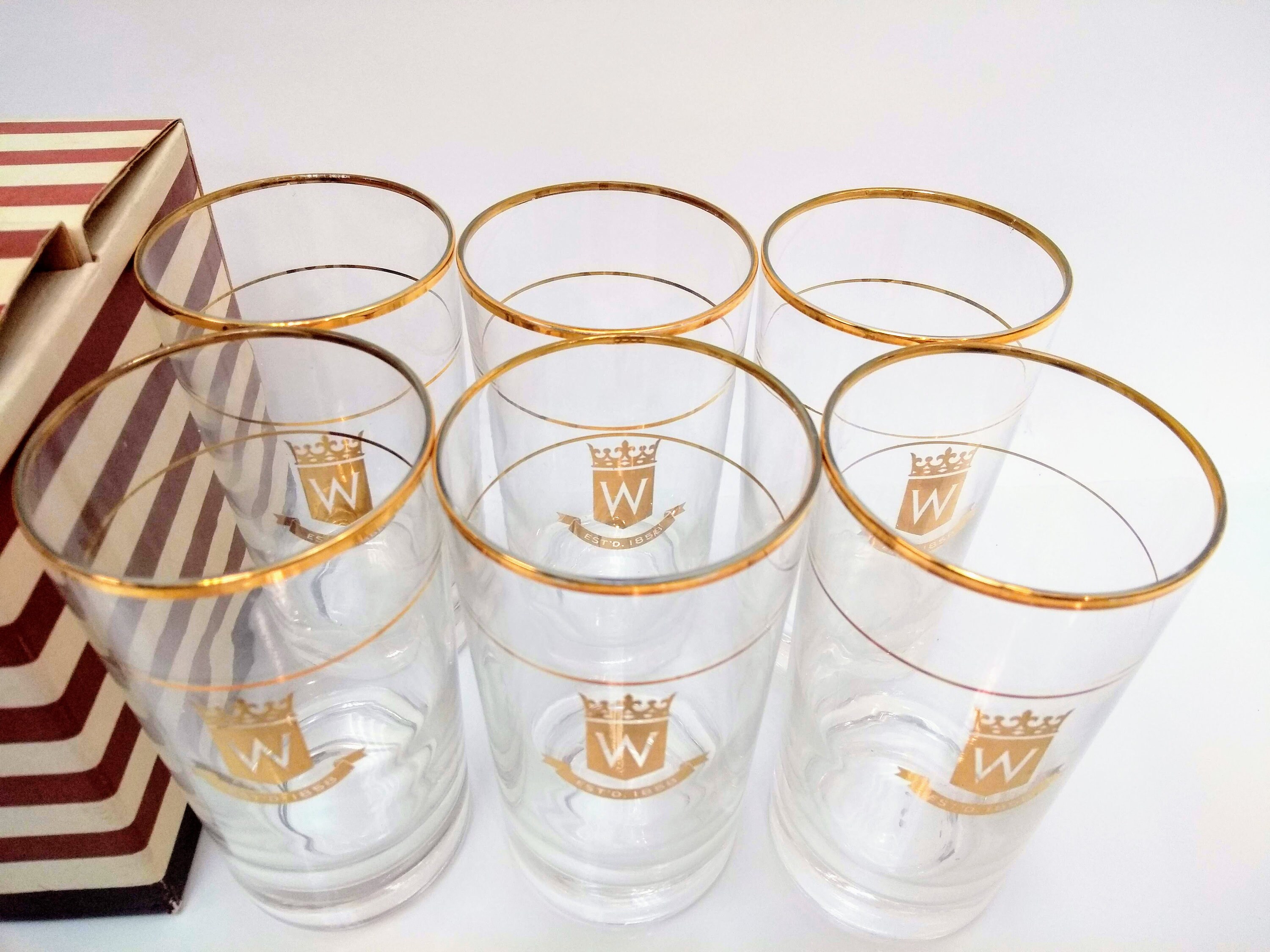 Set of 6 Gold Rimmed Drinking Glasses with Original Box | Etsy
