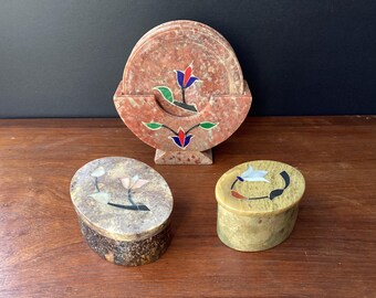 Your Choice of Inlay Stone Trinket Box, Coaster Set