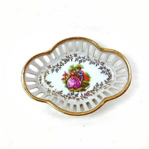 Vintage Schwarzenhammer Trinket Dish, Lattice Porcelain with Gold Trim, Germany