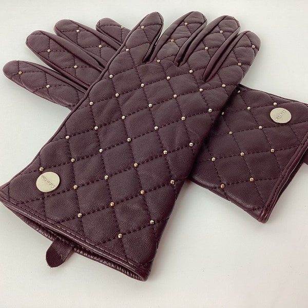 Gants en cuir bordeaux matelassés avec clous Calvin Klein, taille S