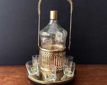 Musical Decanter Set with 6 Shot Glasses, Mid Century