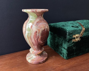 Vintage Onyx Vase with Velvet Box, Green and Brown Marbling