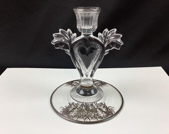 Vintage Art Deco Glass Candle Stick Holder, Luli Heart by Paden Glass