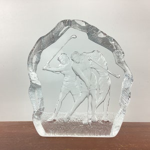 Nybro Crystal Golfing Paperweight, Sweden, Signed,