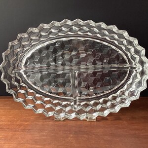 Vintage 3 Section Serving Dish, Fostoria American Glass Relish Dish