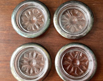 Vintage Silver-Plated Glass Coasters, Italian Barware, Set of 4