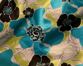 Black, Turquoise, White, Chartreuse Floral Charmeuse Wildrag