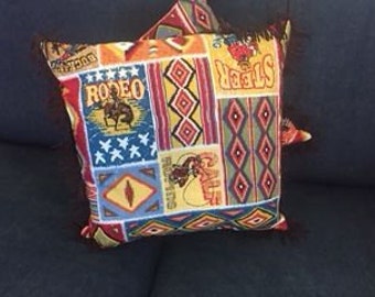 Rodeo Event Collage Pillow with Fringe