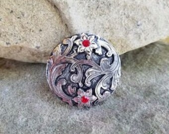Silver Scarf Slide with Customizable Stone Filled Floral Pattern
