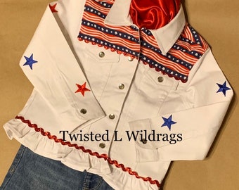 Little Girls Patriotic White Denim Jacket