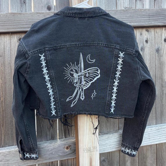 Death of Innocence Hand Printed Cropped Denim Jacket
