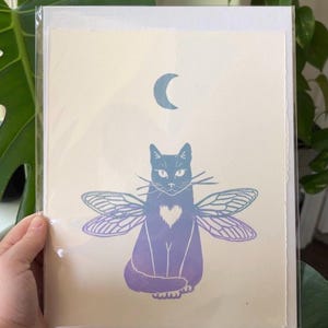 Oeuvre d'art imprimée à la main Feline Fae, 8 x 10