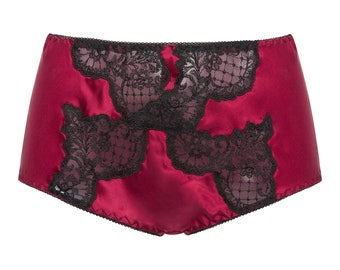 Deep Red silk French Knickers with Black Lace, Silk Panties, Pink Panties,  Burlesque Style Knickers,Red Panties,Silk Undergarment, Lace Trim