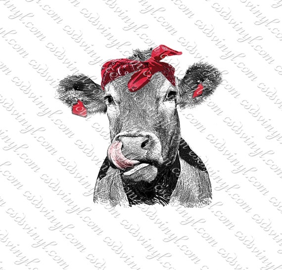 Cow Wearing Red Bandana Sublimation Transfer Red Bandana Cow Transfer Cow Shirt Design Cow Face Heat Transfer Sketch Cow Sub0473