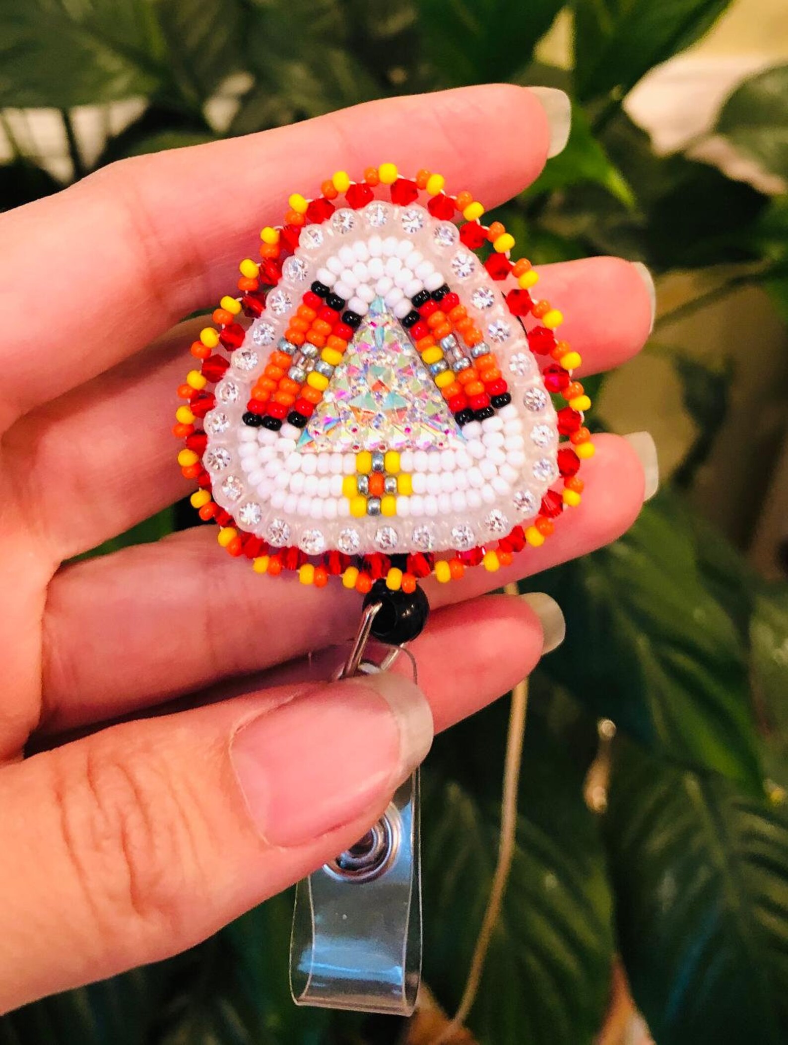 Native Beaded/ Badge Reel/ Triangle Shape Etsy