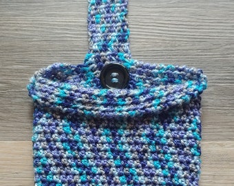 Crochet PATTERN: 4-Hour Mini DIY Hanging Plastic Grocery Bag Holder with Strap and Button