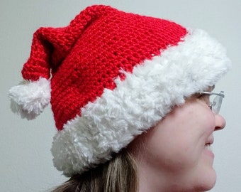Crochet PATTERN: Santa Elf Christmas Customizable Size Adult Teen Child Hat with Faux Fur Trim