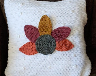 Crochet PATTERN: Stylized Turkey Appliqué for Thanksgiving, Fall, Autumn, Pillow, Home Decor -- Year-Round Pillow Series