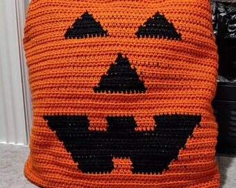 Crochet PATTERN: Jack-o'-Lantern Halloween Pumpkin Throw-Pillow Cover
