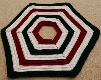 Crochet PATTERN: Christmas-Sweater Striped Hexagon Tree Skirt