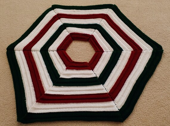 Crochet PATTERN: Christmas-Sweater Striped Hexagon Tree Skirt