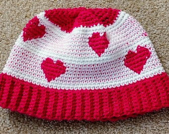 Crochet PATTERN: Sparkly Sweetheart Valentine's Day Winter Hat