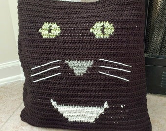 Crochet PATTERN: Black Cat Halloween Throw-Pillow Cover