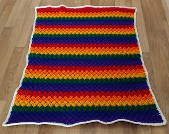 Crochet PATTERN: Celtic Rainbow Striped Baby Blanket