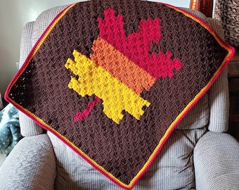 Crochet PATTERN: Multicolor Maple Leaf Fall Autumn Corner to Corner (C2C) Baby Blanket