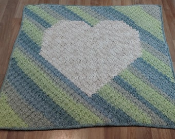 Crochet PATTERN: You've Stolen My Heart Striped Baby Blanket Graphghan