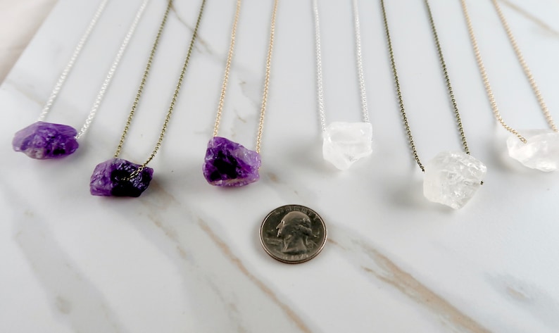Large Raw Amethyst or Quartz Crystal Necklace Healing Crystals Chunky Natural Stone Statement Necklace Rough Quartz or Amethyst Jewelry