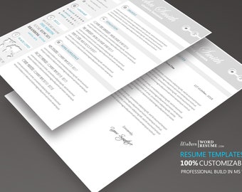 your 2018 resume template update resume cv template 1 page etsy