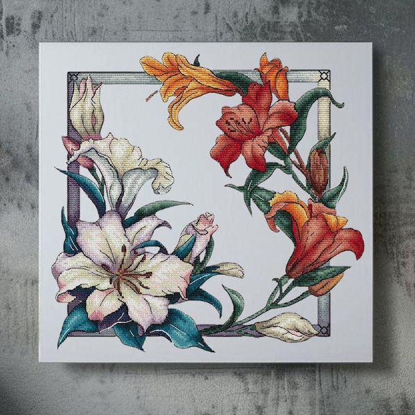 Lily Flower Cross Stitch Pattern PDF, Botanical Floral Embroidery Design, Elegant Modern Needlework Chart