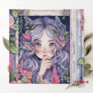 Elf Girl Cross Stitch Pattern: Fantasy Fairy Embroidery Design (PDF Download