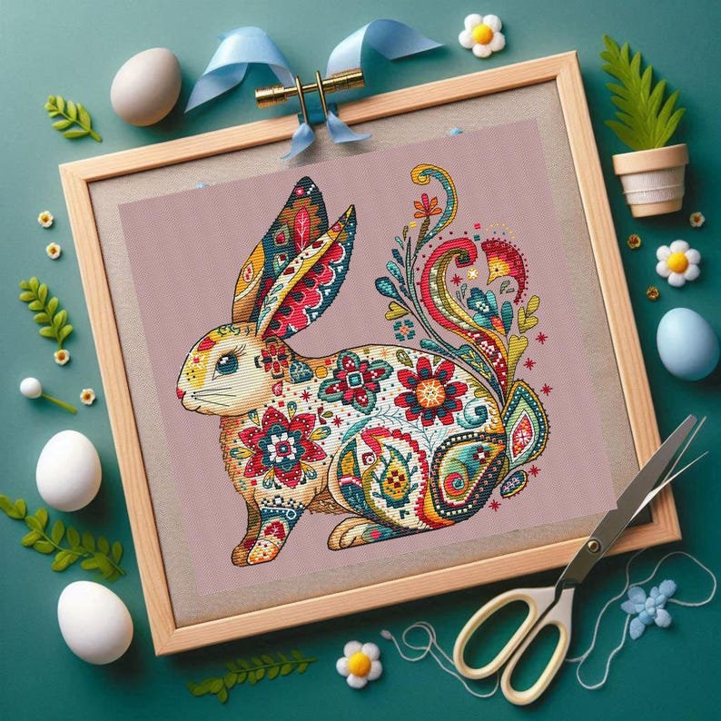 Boho Floral Bunny Cross Stitch Pattern: Easter Spring Animal (PDF ...