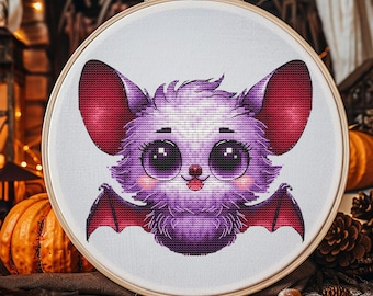 Adorable Halloween Bat Cross Stitch Pattern - Spooky Holiday Decor, digital PDF SAGA, embroidery scheme, modern home decor, cute funny bat