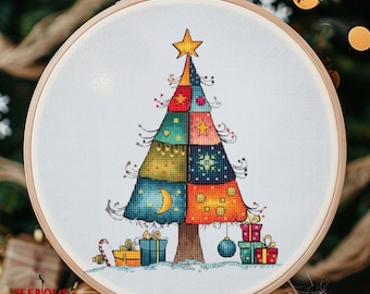 Patrón de punto de cruz encantador: diseño festivo de árbol de Navidad, diseño divertido, PDF digital, Saga. Bordado moderno. Celebre la temporada